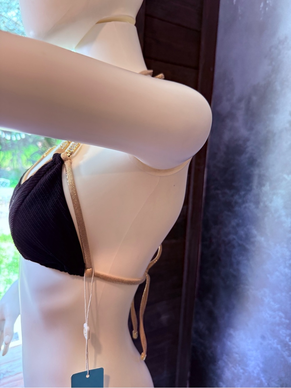 Beach bunny Gold-Trim Black Triangle Bikini Top - Picture 8 of 10